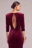 Burgundy Sheath Round Neck Ruched Long Formal Dress with Slit