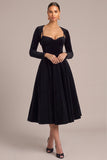 Black Corset A-Line 2 Piece Midi Formal Dress with Sleeves