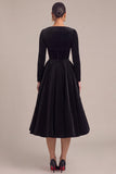 Black Corset A-Line 2 Piece Midi Formal Dress with Sleeves