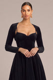 Black Corset A-Line 2 Piece Midi Formal Dress with Sleeves