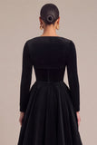 Black Corset A-Line 2 Piece Midi Formal Dress with Sleeves