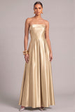 Champagne A-Line Strapless Maxi Formal Dress