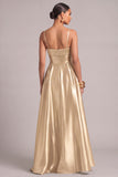 Champagne A-Line Strapless Maxi Formal Dress