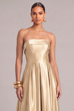Champagne A-Line Strapless Maxi Formal Dress