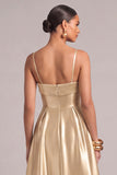 Champagne A-Line Strapless Maxi Formal Dress
