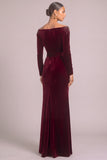 Sparkly Beaded Burgundy Sheath Off the Shoulder Long Formal Dress with Slit
