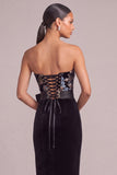 Black Sheath Strapless Floral Maxi Wedding Guest Dress with Bow