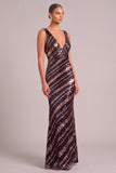 sparkly Brown Sheath V-Neck Sequins Maxi Formal Dress
