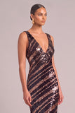 sparkly Brown Sheath V-Neck Sequins Maxi Formal Dress