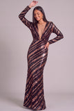 Sparkly Sequins Brown Mermaid Illusion Neck Long Formal Dress