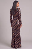 Sparkly Sequins Brown Mermaid Illusion Neck Long Formal Dress