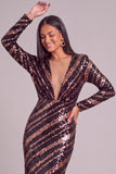 Sparkly Sequins Brown Mermaid Illusion Neck Long Formal Dress
