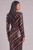 Sparkly Sequins Brown Mermaid Illusion Neck Long Formal Dress