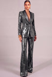 Sparkly Golden 2 Piece Sequins Shawl Lapel Long Sleeves Women Suits
