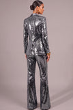 Sparkly Golden 2 Piece Sequins Shawl Lapel Long Sleeves Women Suits