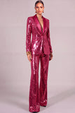 Sparkly Golden 2 Piece Sequins Shawl Lapel Long Sleeves Women Suits