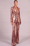 Sparkly Golden 2 Piece Sequins Shawl Lapel Long Sleeves Women Suits