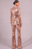 Sparkly Golden 2 Piece Sequins Shawl Lapel Long Sleeves Women Suits