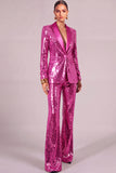 Sparkly Golden 2 Piece Sequins Shawl Lapel Long Sleeves Women Suits