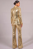 Sparkly Golden 2 Piece Sequins Shawl Lapel Long Sleeves Women Suits