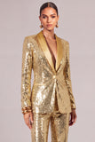 Sparkly Golden 2 Piece Sequins Shawl Lapel Long Sleeves Women Suits