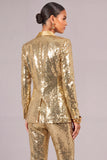 Sparkly Golden 2 Piece Sequins Shawl Lapel Long Sleeves Women Suits