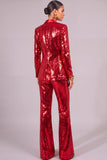 Sparkly Golden 2 Piece Sequins Shawl Lapel Long Sleeves Women Suits