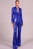 Sparkly Golden 2 Piece Sequins Shawl Lapel Long Sleeves Women Suits