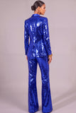 Sparkly Golden 2 Piece Sequins Shawl Lapel Long Sleeves Women Suits