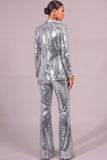 Sparkly Golden 2 Piece Sequins Shawl Lapel Long Sleeves Women Suits