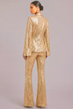 Sparkly Golden Sequins Peak Lapel Long Sleeves Women Suits with Slit