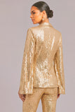 Sparkly Golden Sequins Peak Lapel Long Sleeves Women Suits with Slit
