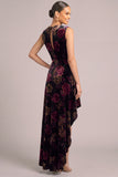 Black Floral Velvet Asymmetrical A-Line Wedding Guest Dress