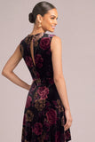 Black Floral Velvet Asymmetrical A-Line Wedding Guest Dress