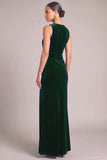 Dark Green Mermaid Round Neck Ruched Maxi Formal Dress with Slit
