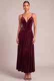 Burgundy Corset Spaghetti Straps Pleated Maxi Formal Dress
