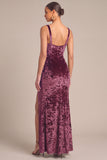 Plum Velvet Mermaid Thick Straps Maxi Formal Dress with Slit