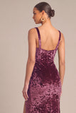Plum Velvet Mermaid Thick Straps Maxi Formal Dress with Slit