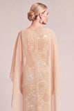 Champagne Mermaid Floral Boat Neck Long Mother of the Bride Dress with Cape