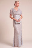Sparkly Grey Mermaid Cowl Neck Long Mother of the Bride Dress with Slit