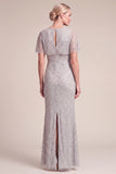 Sparkly Grey Mermaid Cowl Neck Long Mother of the Bride Dress with Slit