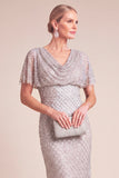 Sparkly Grey Mermaid Cowl Neck Long Mother of the Bride Dress with Slit