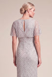 Sparkly Grey Mermaid Cowl Neck Long Mother of the Bride Dress with Slit