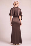 Brown Sparkly Mermaid Beaded Round Neck Long Mother of the Bride Dress with Slit