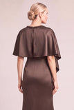 Brown Sparkly Mermaid Beaded Round Neck Long Mother of the Bride Dress with Slit