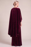 Burgundy Mermaid Boat Neck Ruched Long Mother of the Bride Dress with Cape