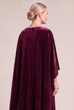 Burgundy Mermaid Boat Neck Ruched Long Mother of the Bride Dress with Cape