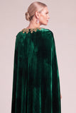 Dark Green Sheath Round Neck Velvet Long Formal Dress with Cape