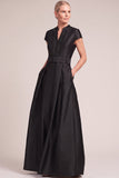 Dark Green A-Line V-Nec Long Mother of the Bride Dress with Belt