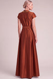 Dark Green A-Line V-Nec Long Mother of the Bride Dress with Belt